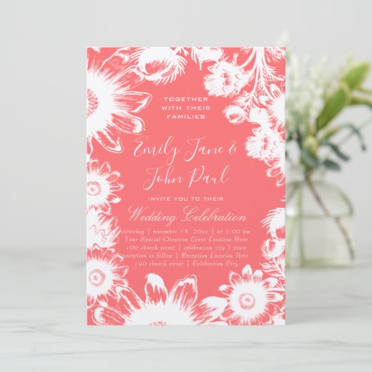 Floraison Blush Peach Floral Wedding Invitations (Debout devant)