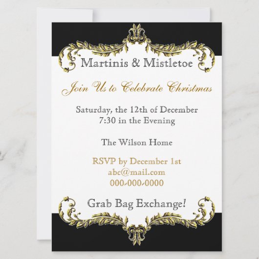 floraison or noir damas Noël Invitations (Dos)