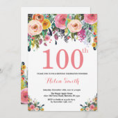 Floral 100e anniversaire Invitation rose (Devant / Derrière)