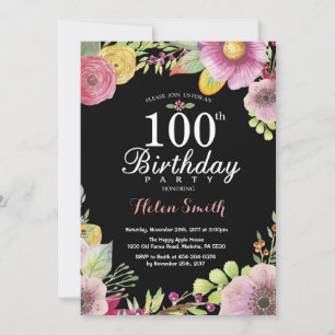 Floral 100ste verjaardag uitnodiging voor vrouwen