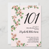 Floral 101st Birthday Invitation in Blush Pink (Devant)