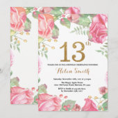 Floral 13e anniversaire Invitation Parties scintil (Devant / Derrière)
