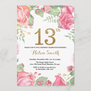 Floral 13e anniversaire Invitation Parties scintil