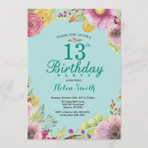 Floral 13e anniversaire Invitation pour les femmes