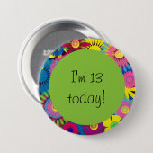 Floral 13th Birthday Button (Voorkant /achterkant)