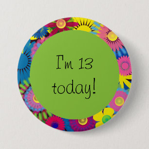 Floral 13th Birthday Button