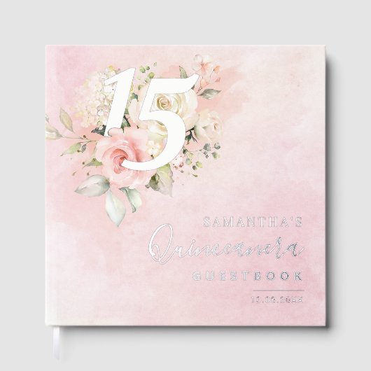 Floral 15 Anniversaire Fête Argent Script (Recto)