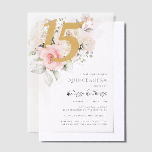 Floral 15e verjaardag Quinceanera Vellum Uitnodigingen (Offset)