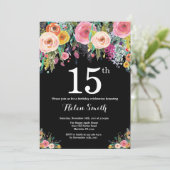 Floral 15th Birthday Invitation Kaart (Staand voorkant)