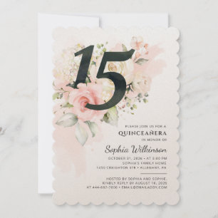 Floral 15th Birthday Quinceanera Birthday Party Kaart