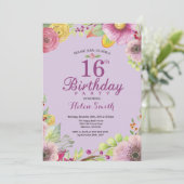 Floral 16e anniversaire Invitation pour les femmes (Debout devant)