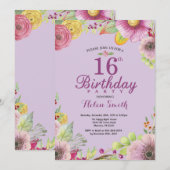 Floral 16e anniversaire Invitation pour les femmes (Devant / Derrière)