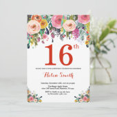 Floral 16e anniversaire Invitation Rouge (Debout devant)