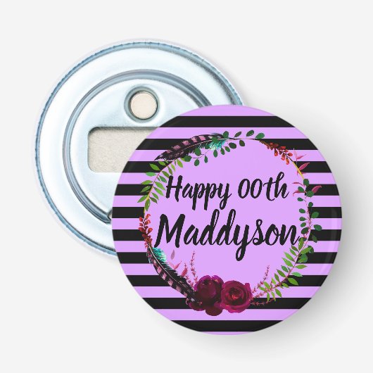 Floral 18e 21e 30e 40e 50e 60e 70e vrouw button flesopener (Voorkant)