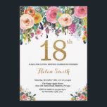 Floral 18e anniversaire Invitation Parties scintil<br><div class="desc">Invitation Florale 18e anniversaire pour les femmes. Fleur florale aquarelle. Parties scintillant or. Rose,  Jaune,  Orange,  Fleur Violette. Anniversaire adulte. Pour plus de personnalisation,  cliquez sur le bouton "Customiser" et utilisez notre outil de conception pour modifier ce modèle.</div>