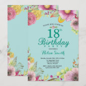 Floral 18e anniversaire Invitation pour femmes Tur (Devant / Derrière)