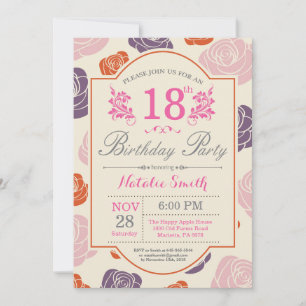 Floral 18e anniversaire Invitation Roses roses ros