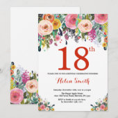 Floral 18e anniversaire Invitation rouge (Devant / Derrière)