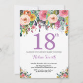Floral 18e anniversaire Invitation violet (Devant)
