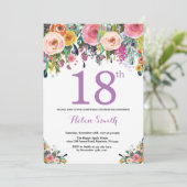 Floral 18e anniversaire Invitation violet (Debout devant)