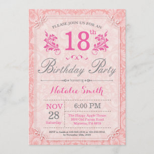 Floral 18th Birthday Invitation Pink for Women Kaart