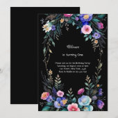 Floral 1e verjaardag Uitnodiging (Voorkant / Achterkant)