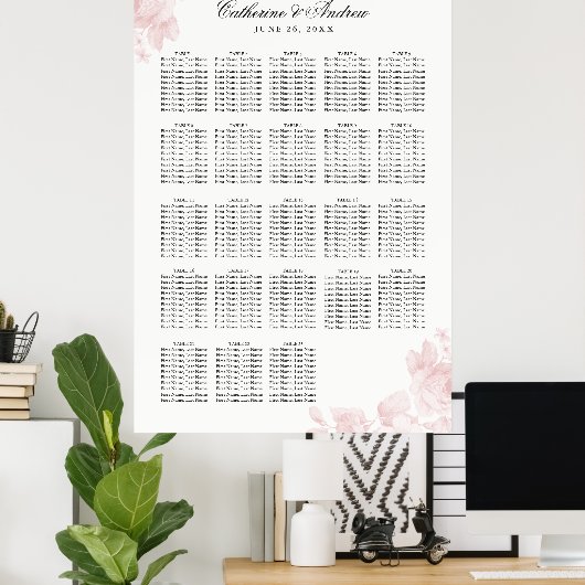 Floral 20 tafel bruiloft Zitplaats Poster (Thuiskantoor)