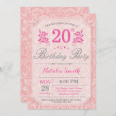 Floral 20e anniversaire Invitation rose pour les f (Devant / Derrière)