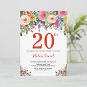 Floral 20e anniversaire Invitation rouge (Debout devant)