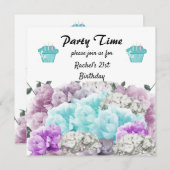 Floral 21e anniversaire fêté Invitation (Devant / Derrière)