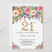Floral 21e anniversaire Invitation Parties scintil (Devant)