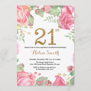 Floral 21e anniversaire Invitation Parties scintil