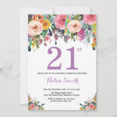 Floral 21e anniversaire Invitation violet (Devant)