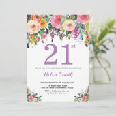 Floral 21e anniversaire Invitation violet (Debout devant)
