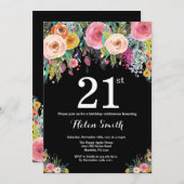Floral 21ste uitnodiging van de verjaardag (Voorkant / Achterkant)