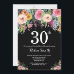 Floral 30e anniversaire Invitation<br><div class="desc">Floral 30th Birthday Invitation for Women. Fleur florale aquarelle. Arrière - plan de tableau noir. Rose,  Jaune,  Orange,  Fleur Violette. Anniversaire adulte. Pour plus de personnalisation,  cliquez sur le bouton "Customiser" et utilisez notre outil de conception pour modifier ce modèle.</div>