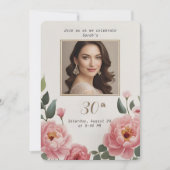 Floral 30e anniversaire Invitation avec photo (Devant)