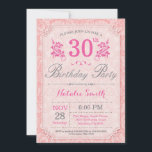 Floral 30e anniversaire Invitation rose pour les f<br><div class="desc">Invitation Florale 30e Anniversaire. Patten Fleur Rose. Femmes,  Dame,  Fille Anniversaire. 13ème 15ème 16ème 18ème 20ème 21ème 30ème 40ème 50ème 60ème 70ème 80ème 90ème 100ème,  tout âge. Pour plus de personnalisation,  cliquez sur le bouton "Customiser" et utilisez notre outil de conception pour modifier ce modèle.</div>