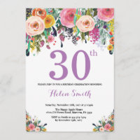 Floral 30e anniversaire Invitation violet