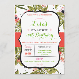 Floral 30th 40th 50th 60th Birthday party Invite Kaart