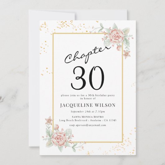 Floral 30th Birthday Invitation Kaart (Voorkant)