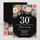 Floral 30th Birthday Invitation Kaart (Voorkant / Achterkant)