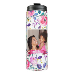Floral 3 Foto Monogram Thermosbeker
