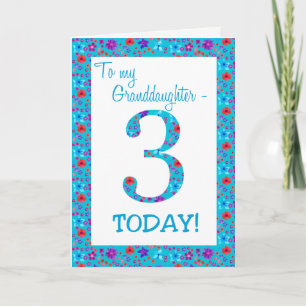  Floral 3rd Birthday kleindochter Blauw Kaart