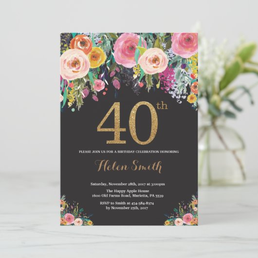 Floral 40e anniversaire Invitation Parties scintil (Debout devant)