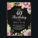 Floral 40e anniversaire Invitation pour les femmes<br><div class="desc">Invitation Florale 40e anniversaire pour les femmes. Aquarelle Floral, rose, noir arrière - plan de tableau noir. 13ème 16ème 18ème 21ème 30ème 40ème 50ème 60ème 70ème 80ème 90ème 100ème. N'Importe Quel Âge. Pour plus de personnalisation, cliquez sur le bouton "Customiser" et utilisez notre outil de conception pour modifier ce modèle....</div>