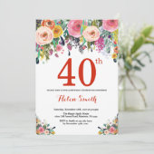Floral 40e anniversaire Invitation rouge (Debout devant)
