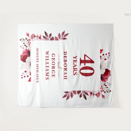 Floral 40e Jubileum Photo Booth Achtergrond Wandkleed (Voorkant (horizontaal))