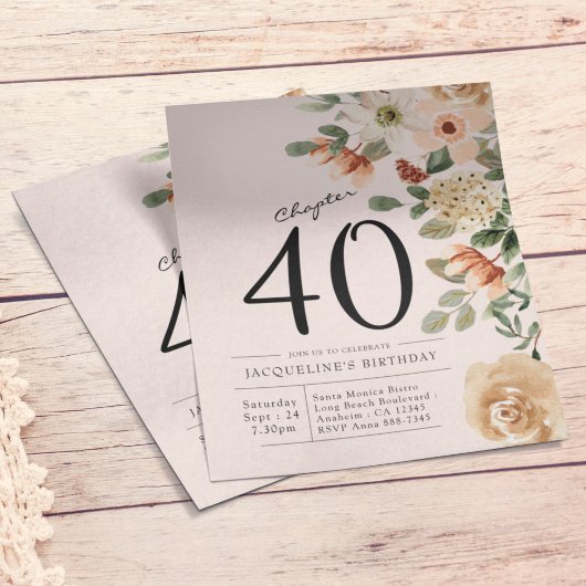 Floral 40th Birthday Budget Invitation Flyer