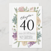 Floral 40th Birthday Invitation Kaart (Voorkant / Achterkant)